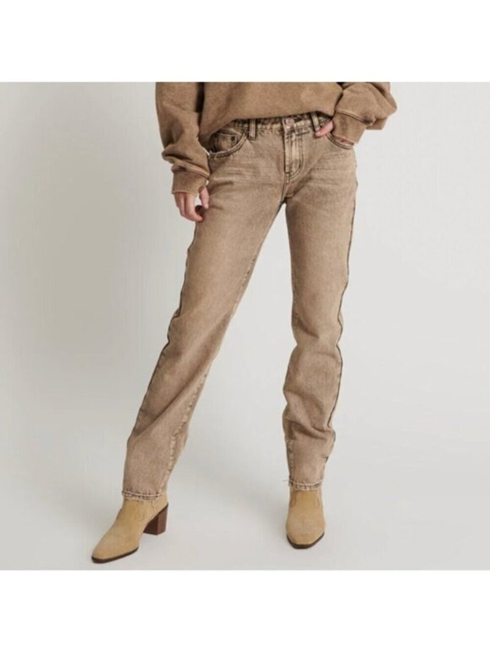 One Teaspoon Truckers Denim Jeans Mid Waist Straight Leg Rust Burnt Orange Brown